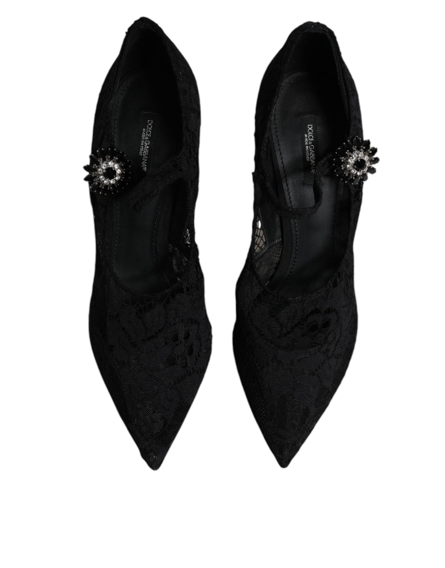 Escarpins Mary Jane en dentelle noire et cristaux Dolce &amp; Gabbana