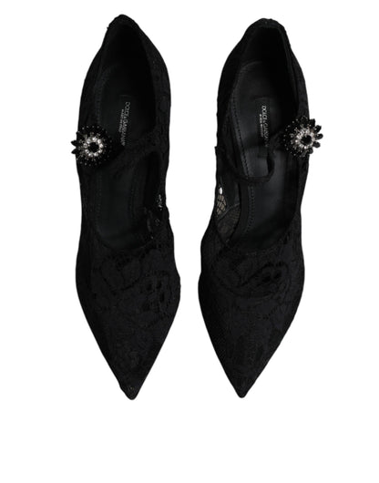 Escarpins Mary Jane en dentelle noire et cristaux Dolce &amp; Gabbana