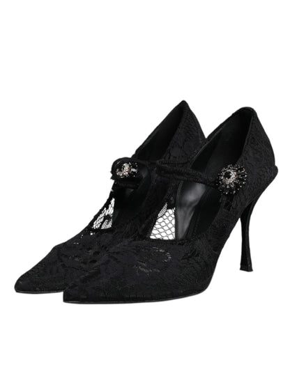 Escarpins Mary Jane en dentelle noire et cristaux Dolce &amp; Gabbana