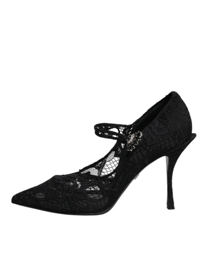 Escarpins Mary Jane en dentelle noire et cristaux Dolce &amp; Gabbana