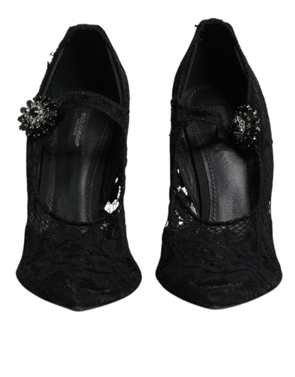 Escarpins Mary Jane en dentelle noire et cristaux Dolce &amp; Gabbana