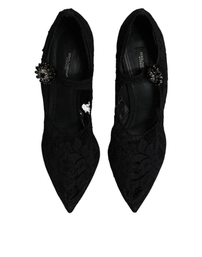 Escarpins Mary Jane en dentelle noire et cristaux Dolce &amp; Gabbana