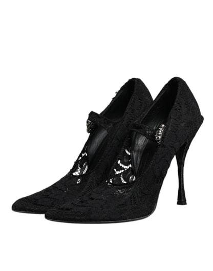 Escarpins Mary Jane en dentelle noire et cristaux Dolce &amp; Gabbana