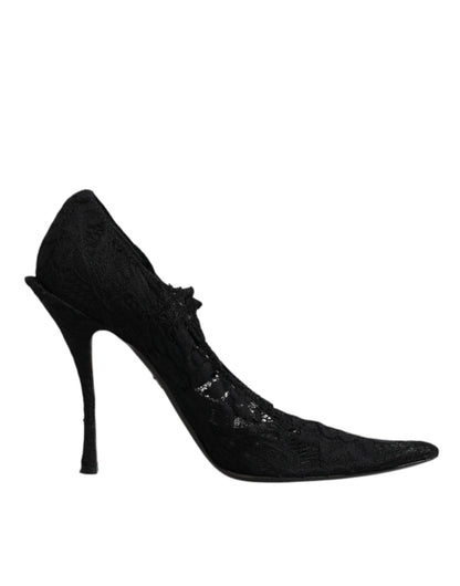 Escarpins Mary Jane en dentelle noire et cristaux Dolce &amp; Gabbana