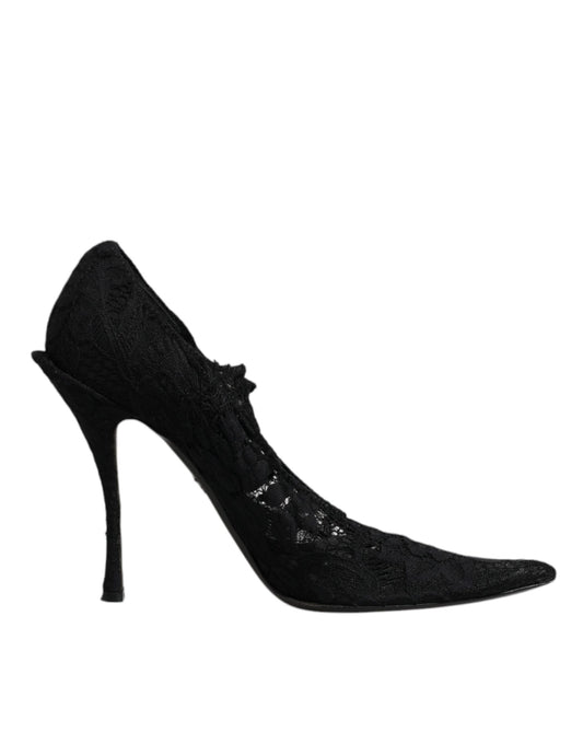 Escarpins Mary Jane en dentelle noire et cristaux Dolce &amp; Gabbana