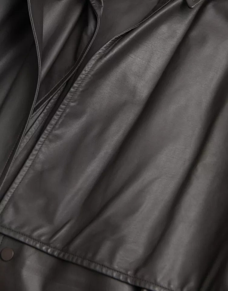 Bottega Veneta Black Leather Men Waterproof Trench Coat Jacket