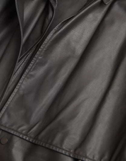 Bottega Veneta Black Leather Men Waterproof Trench Coat Jacket