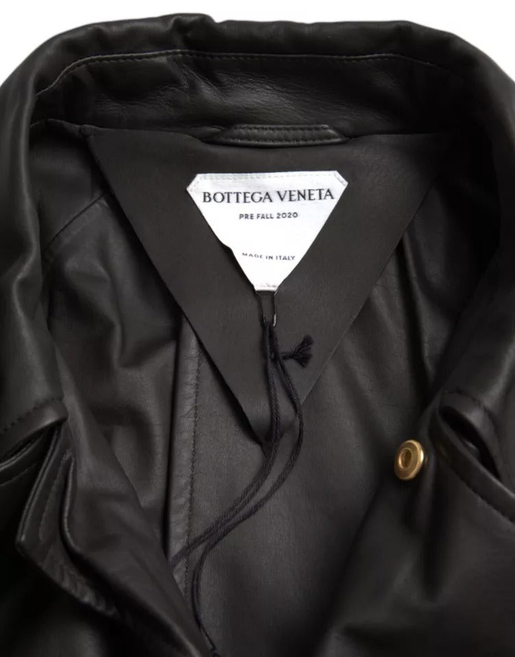 Bottega Veneta Black Leather Men Waterproof Trench Coat Jacket