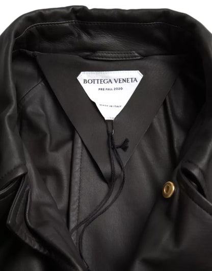 Bottega Veneta Black Leather Men Waterproof Trench Coat Jacket