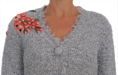 Dolce &amp; Gabbana Élégant cardigan à fleurs argentées appliquées