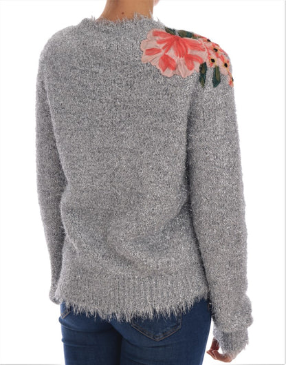 Dolce &amp; Gabbana Élégant cardigan à fleurs argentées appliquées