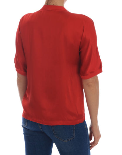 Dolce &amp; Gabbana - Élégant chemisier en soie rouge orné de cristaux