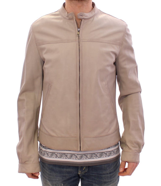 Dolce &amp; Gabbana Élégante veste en cuir d'agneau beige