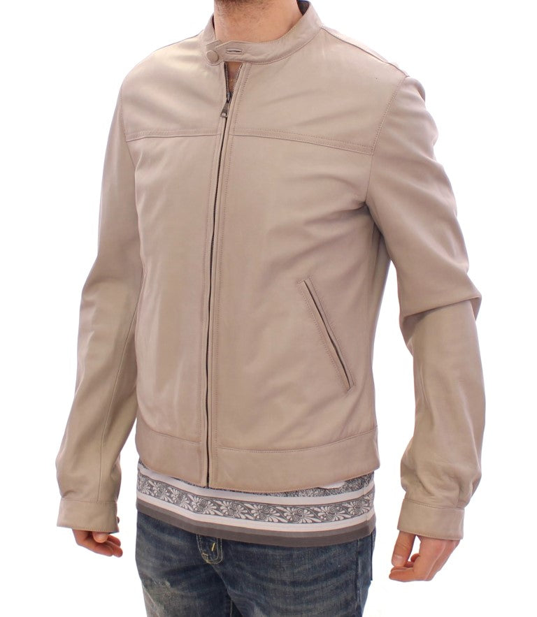 Dolce &amp; Gabbana Élégante veste en cuir d'agneau beige