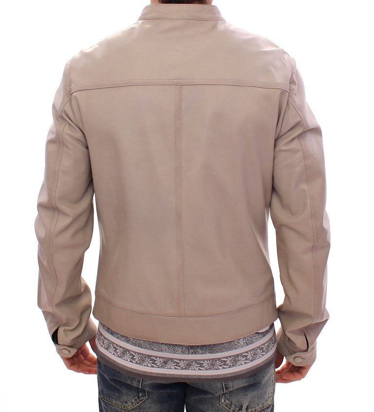 Dolce &amp; Gabbana Élégante veste en cuir d'agneau beige