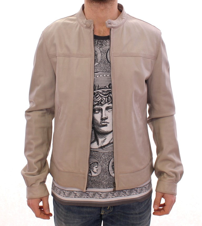 Dolce &amp; Gabbana Élégante veste en cuir d'agneau beige