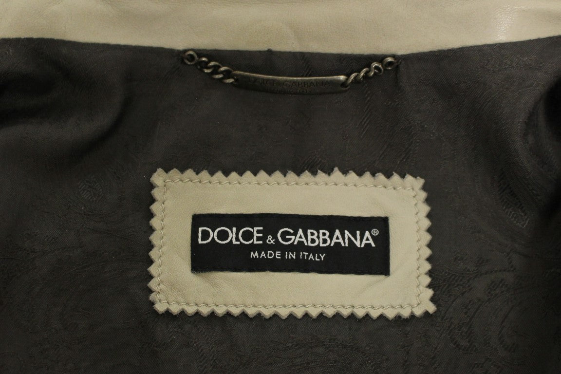 Dolce &amp; Gabbana Élégante veste en cuir d'agneau beige
