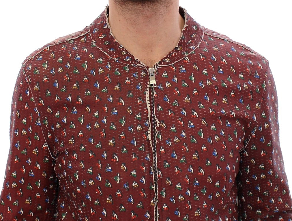 Veste en cuir bordeaux à imprimé boxer exclusive Dolce &amp; Gabbana