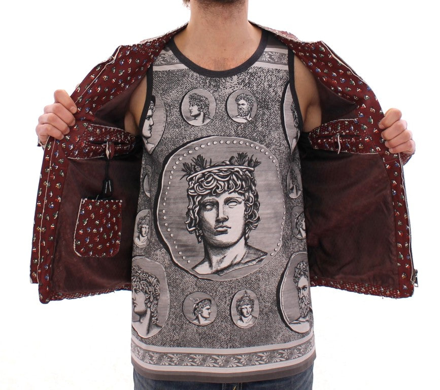 Veste en cuir bordeaux à imprimé boxer exclusive Dolce &amp; Gabbana