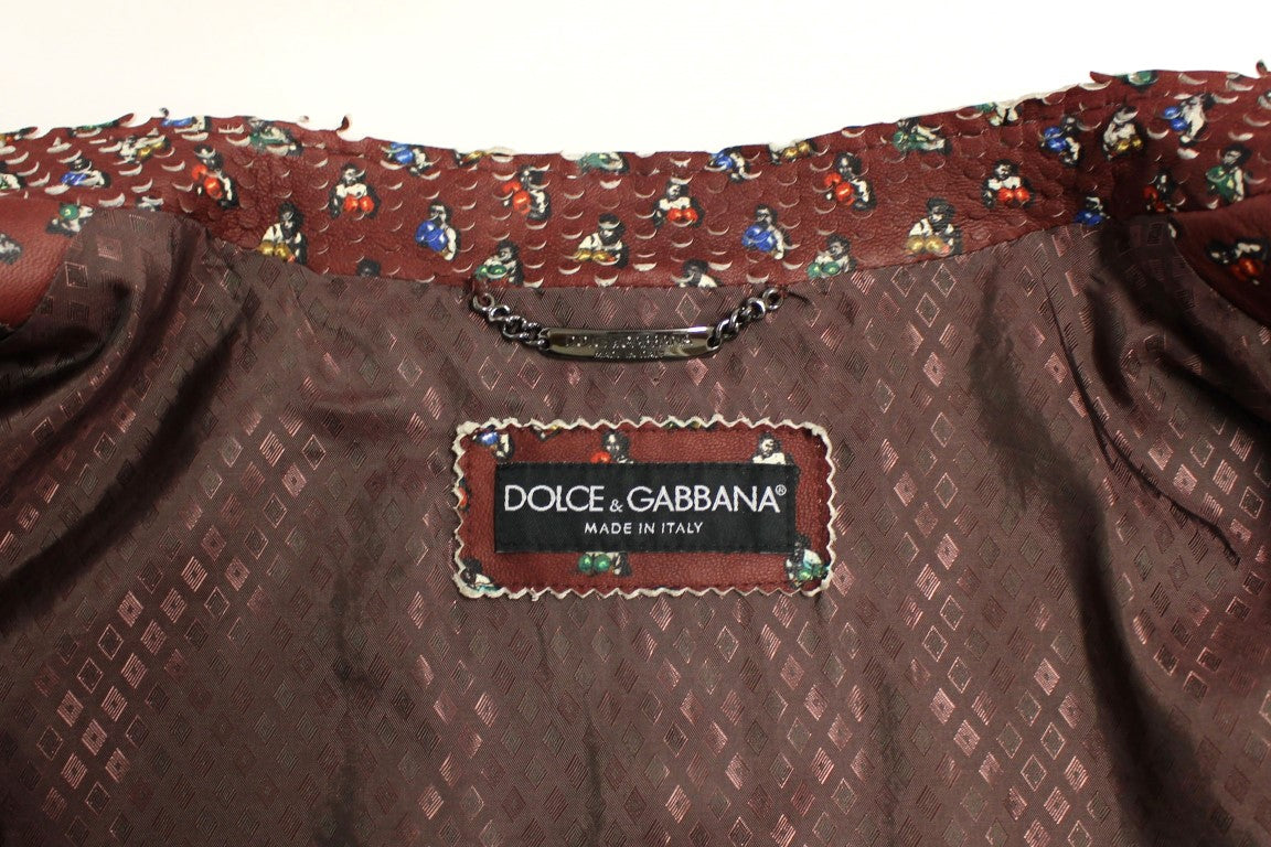 Veste en cuir bordeaux à imprimé boxer exclusive Dolce &amp; Gabbana