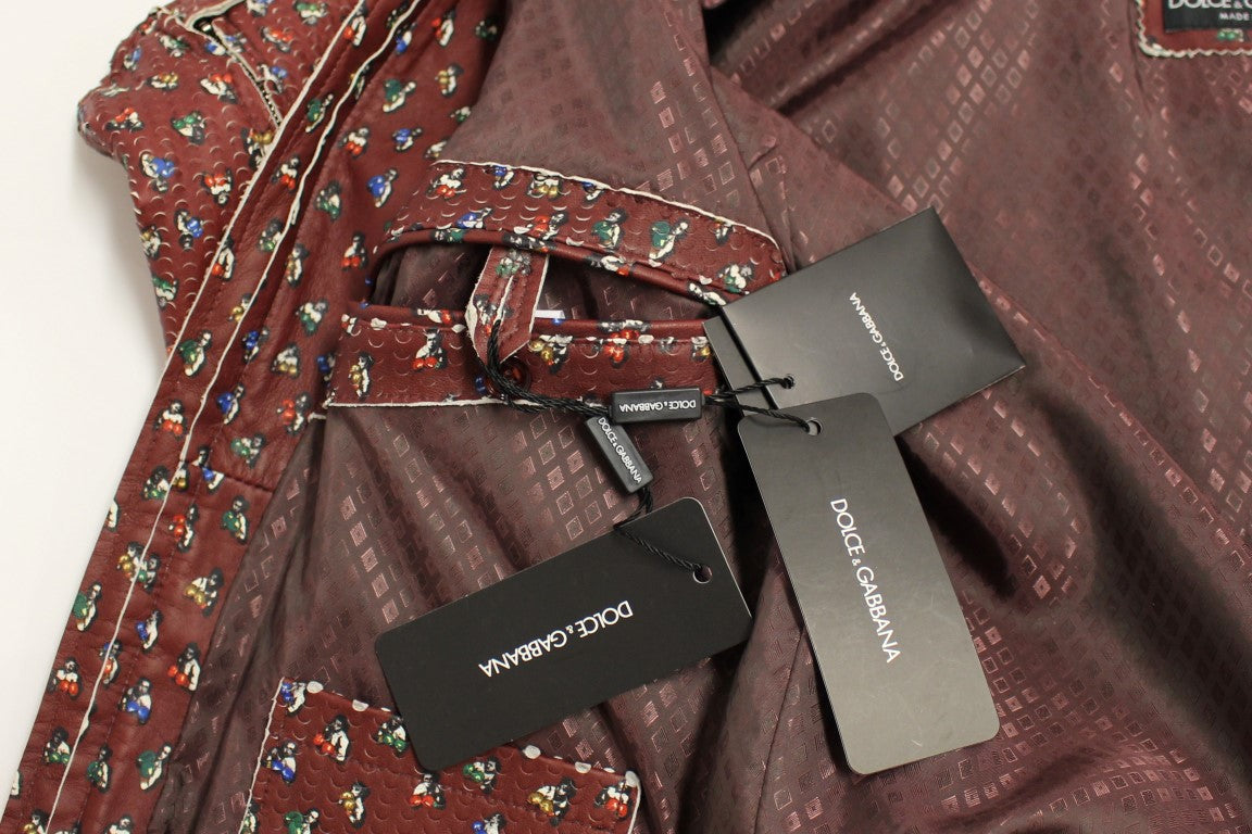Veste en cuir bordeaux à imprimé boxer exclusive Dolce &amp; Gabbana