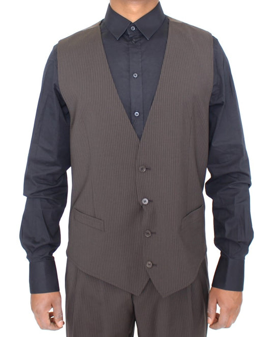 Dolce &amp; Gabbana - Robe-gilet élégante en laine à rayures marron