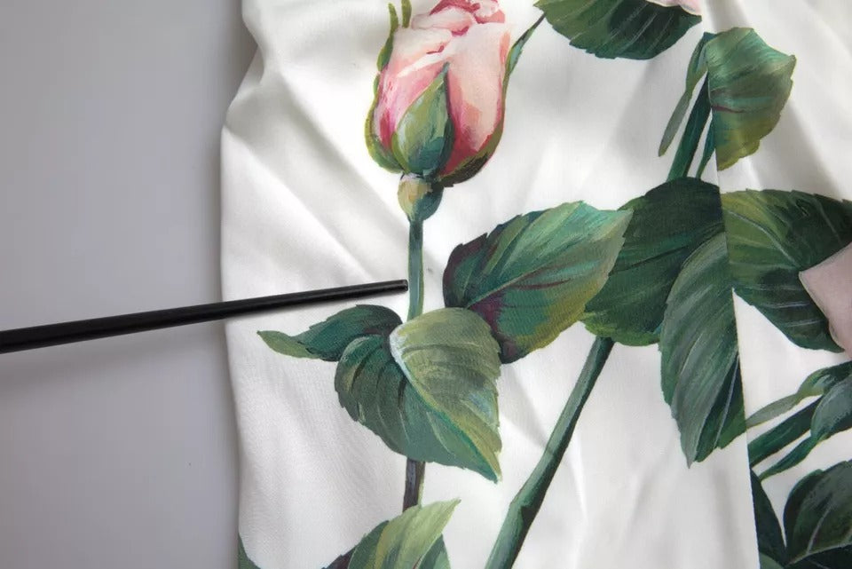 Dolce & Gabbana White Roses Print Stretch Silk Pleated Dress by Dolce & Gabbana