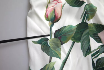 Dolce & Gabbana White Roses Print Stretch Silk Pleated Dress by Dolce & Gabbana