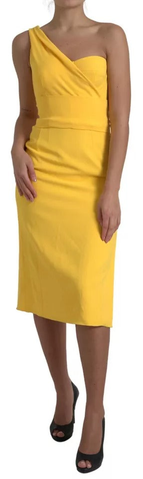 Dolce & Gabbana Yellow One Shoulder Side Slit Midi Dress by Dolce & Gabbana