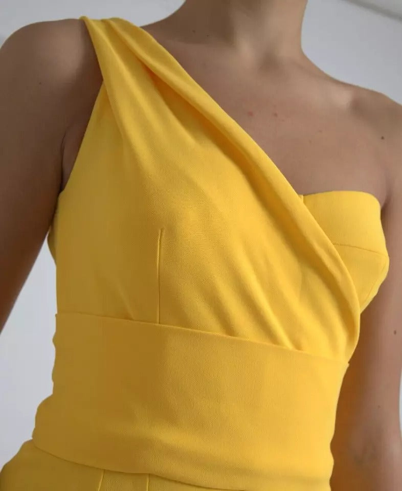 Dolce & Gabbana Yellow One Shoulder Side Slit Midi Dress by Dolce & Gabbana