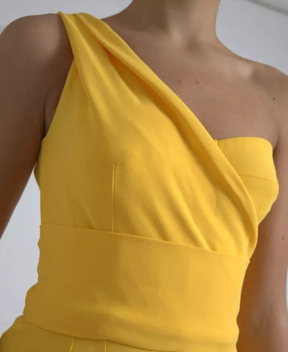 Dolce & Gabbana Yellow One Shoulder Side Slit Midi Dress by Dolce & Gabbana