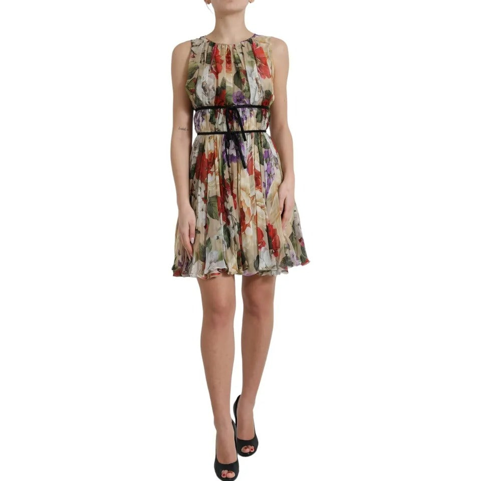 Dolce & Gabbana Beige Floral Sleeveless A-line Mini Dress by Dolce & Gabbana