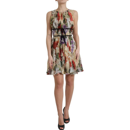 Dolce & Gabbana Beige Floral Sleeveless A-line Mini Dress by Dolce & Gabbana