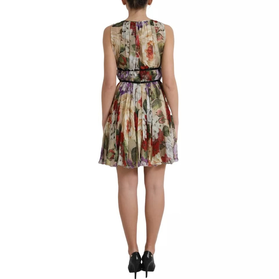 Dolce & Gabbana Beige Floral Sleeveless A-line Mini Dress by Dolce & Gabbana