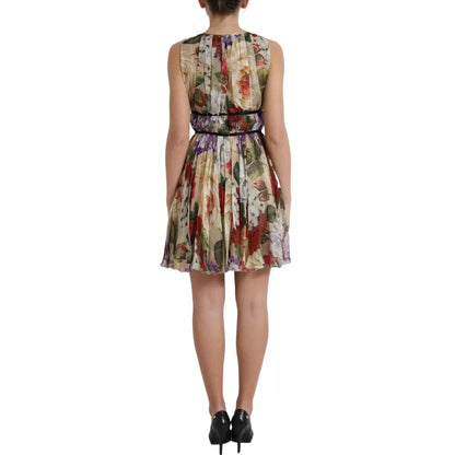 Dolce & Gabbana Beige Floral Sleeveless A-line Mini Dress by Dolce & Gabbana