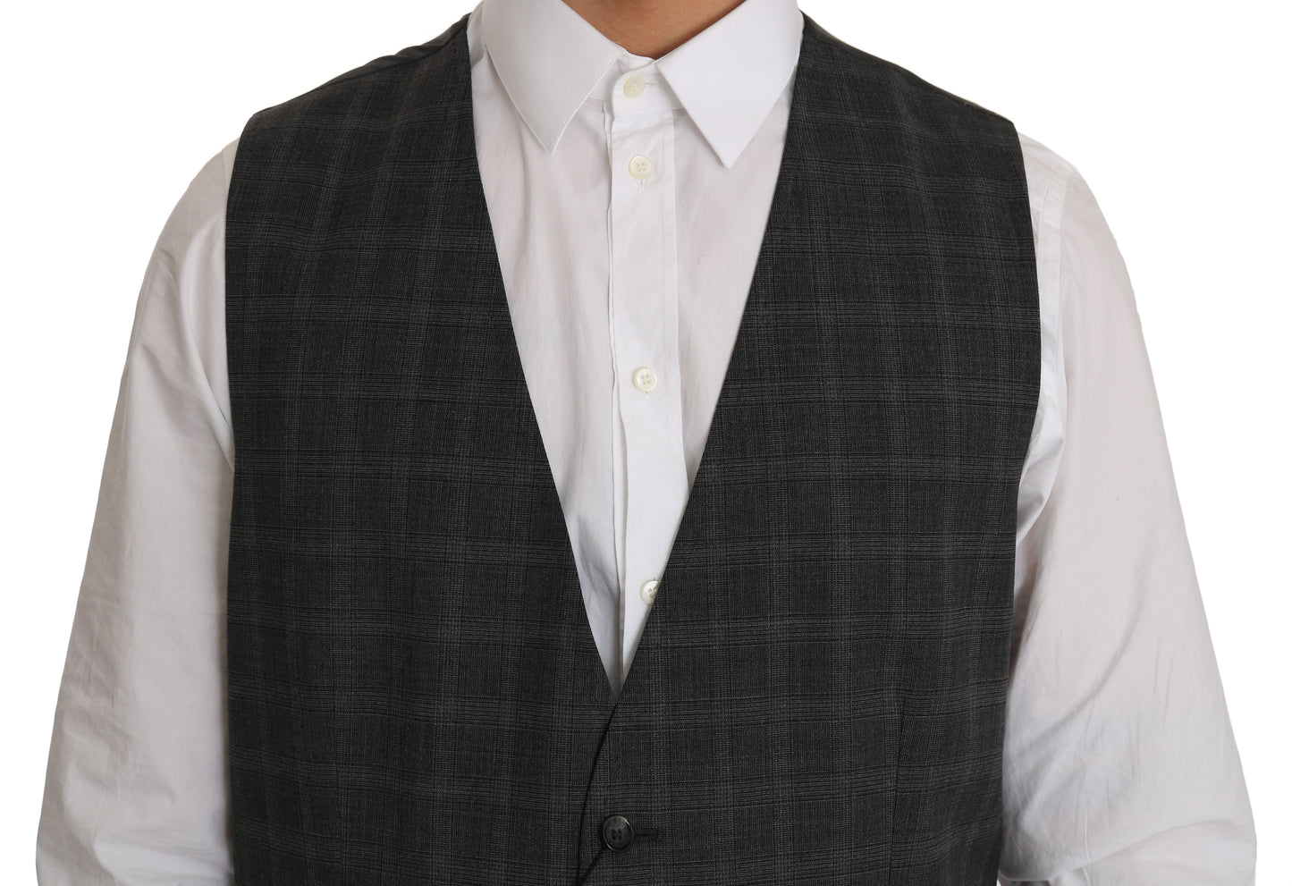Dolce &amp; Gabbana Gray Wool STAFF Checkered Stretch Cardigan