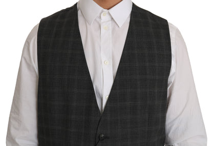 Dolce &amp; Gabbana Gray Wool STAFF Checkered Stretch Cardigan