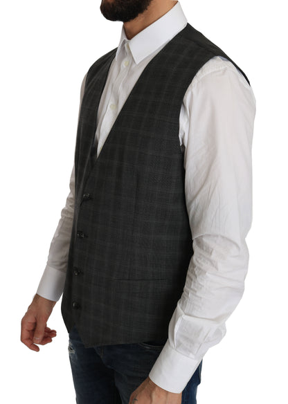 Dolce &amp; Gabbana Gray Wool STAFF Checkered Stretch Cardigan