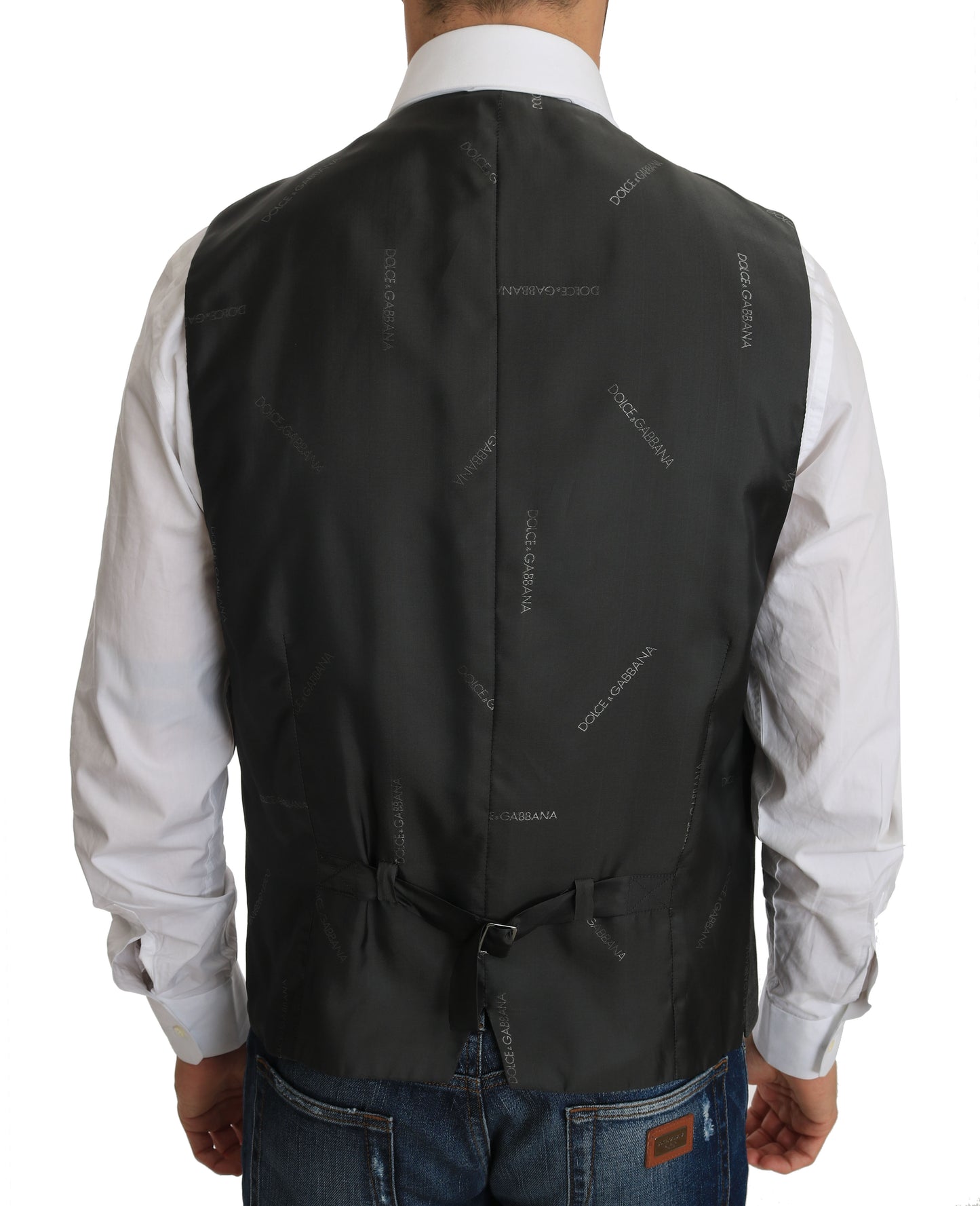Dolce &amp; Gabbana Gray Wool STAFF Checkered Stretch Cardigan