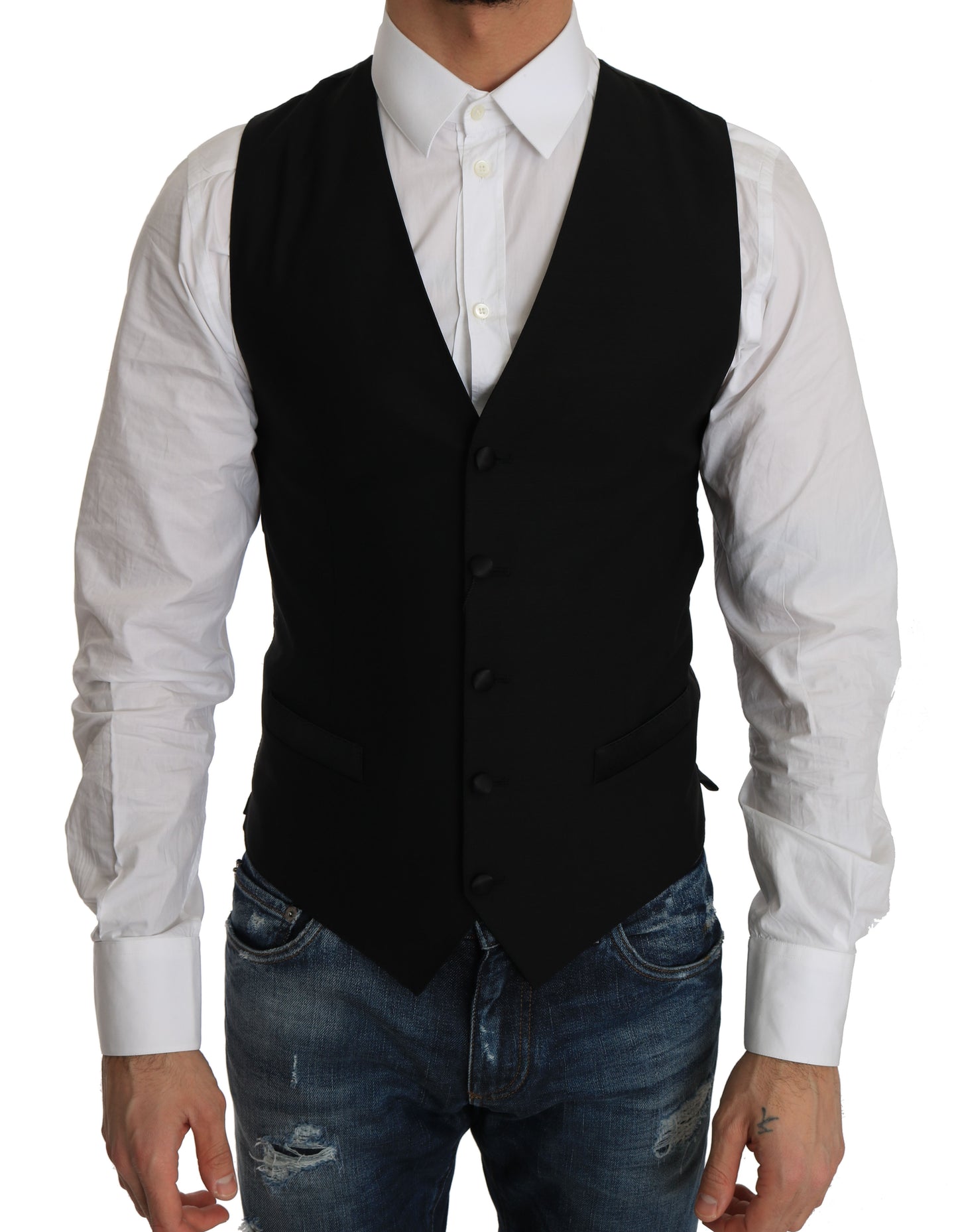 Cardigan habillé en laine mélangée noire élégante Dolce &amp; Gabbana