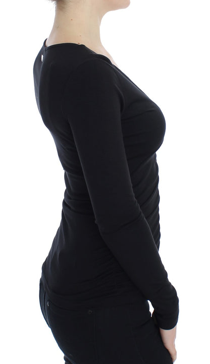 Pull élégant à col en V en viscose mélangée noire Versace Jeans