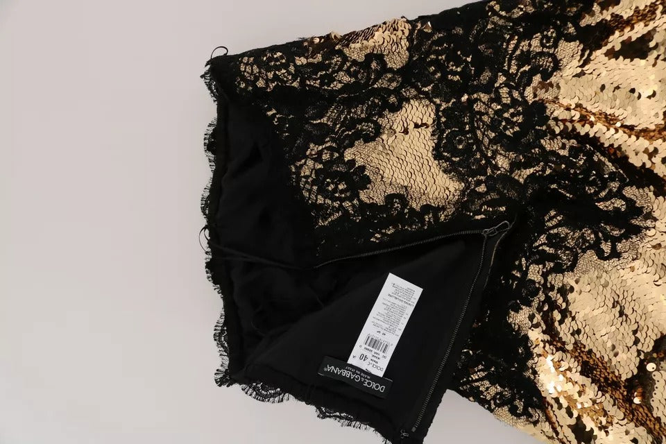 Dolce & Gabbana Gold Strapless Sequin Embellished Lace Dress by Dolce & Gabbana