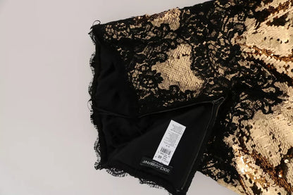 Dolce & Gabbana Gold Strapless Sequin Embellished Lace Dress by Dolce & Gabbana