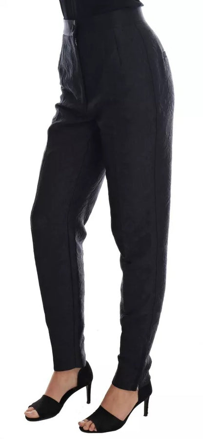 Dolce & Gabbana Black Floral Brocade High Waist Pants by Dolce & Gabbana