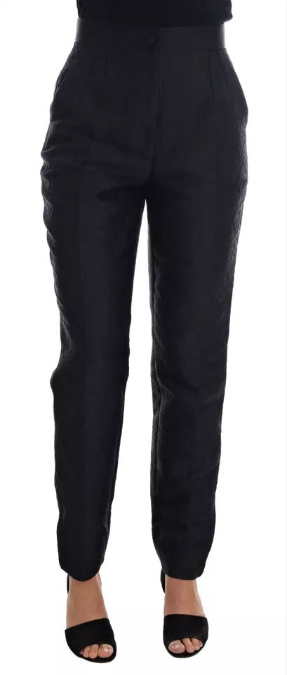Dolce & Gabbana Black Floral Brocade High Waist Pants by Dolce & Gabbana