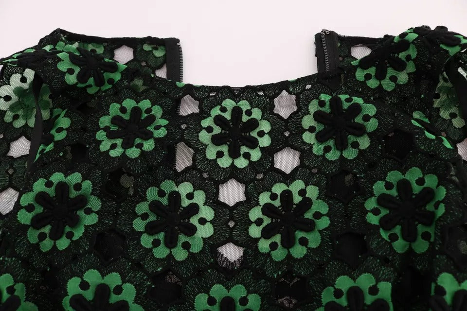 Dolce & Gabbana Green Floral Ricamo A-Line Shift Dress by Dolce & Gabbana