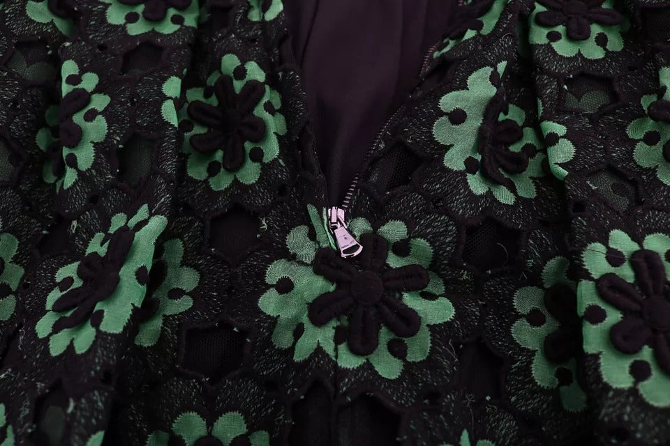 Dolce & Gabbana Green Floral Ricamo A-Line Shift Dress by Dolce & Gabbana