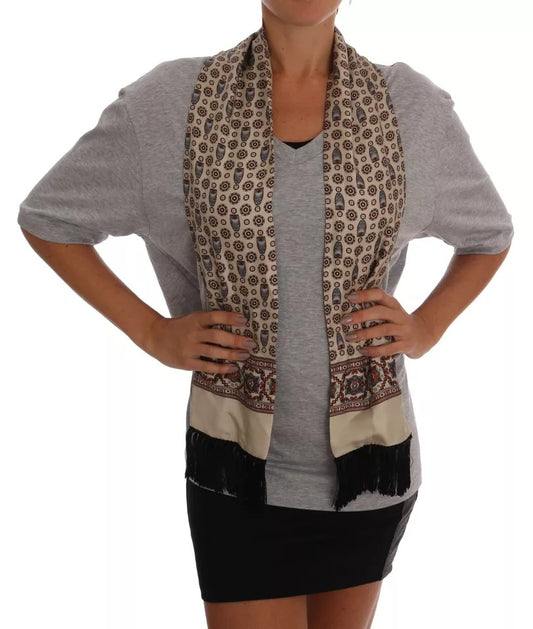 Dolce & Gabbana Gray Cotton Owl Silk Scarf Top T-shirt by Dolce & Gabbana