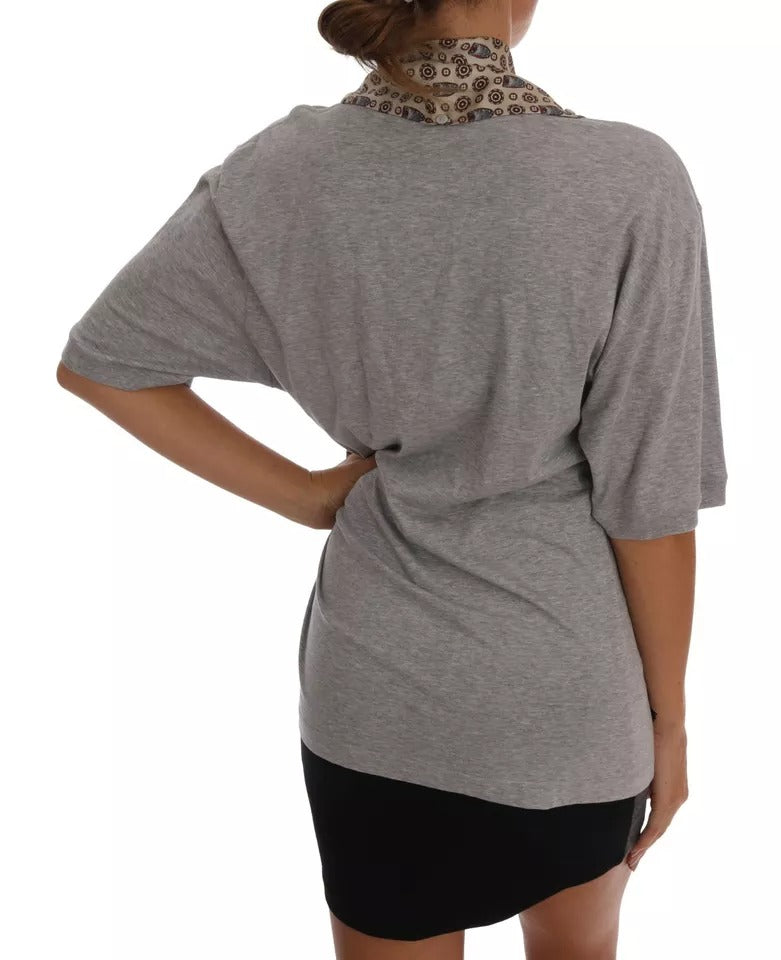 Dolce & Gabbana Gray Cotton Owl Silk Scarf Top T-shirt by Dolce & Gabbana