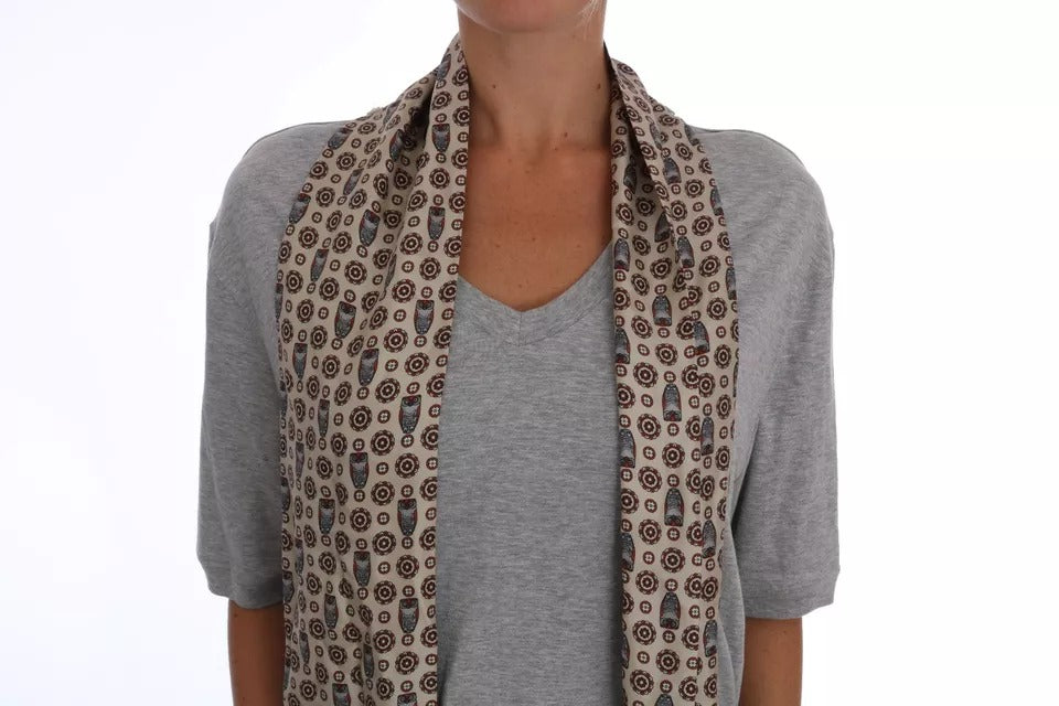 Dolce & Gabbana Gray Cotton Owl Silk Scarf Top T-shirt by Dolce & Gabbana